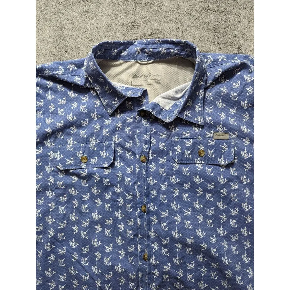 Eddie Bauer Short Sleeve Button Up Shirt Men's Size 2XL Blue - Picture 2 of 10